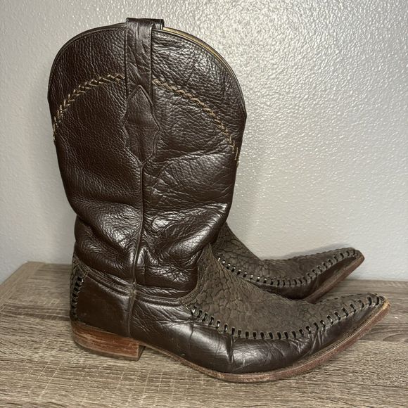 White Diamonds Leather Cowboy Western Boots US Size 11 - Mex 31 Brown Unique - Picture 1 of 16